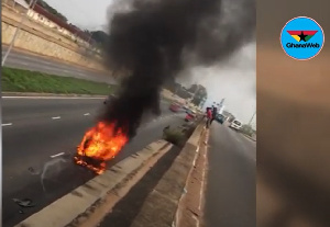 Driver distraught as car burns to ashes on Legon road
