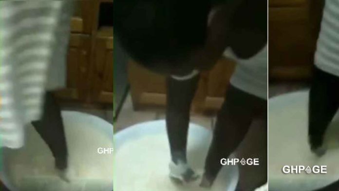 VIDEO: Ice Kenkey seller taped mashing it with dirty feet