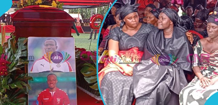Muntari, Agyemang Badu And Others Storms The Funeral Of Ex-Black Stars Striker, Raphael Dwamena