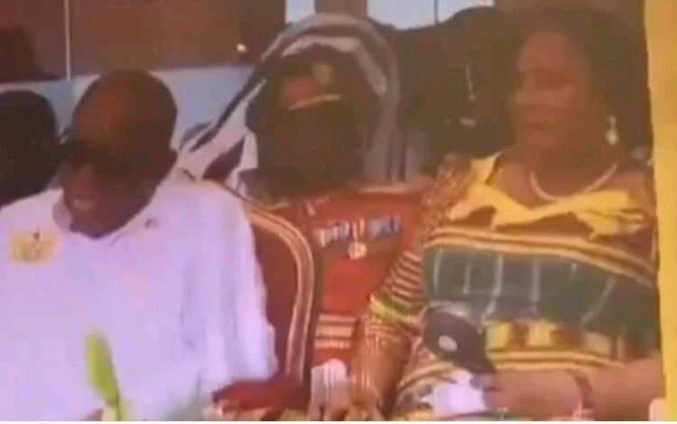 Watch the moment sleeping Akufo Addo was tap to wake up by First Lady during Independence Day